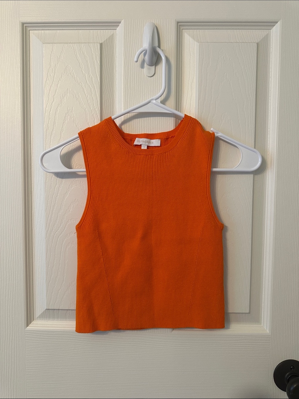 Olivaceous Bright Orange Ribbed Sleeveless Crop Tank